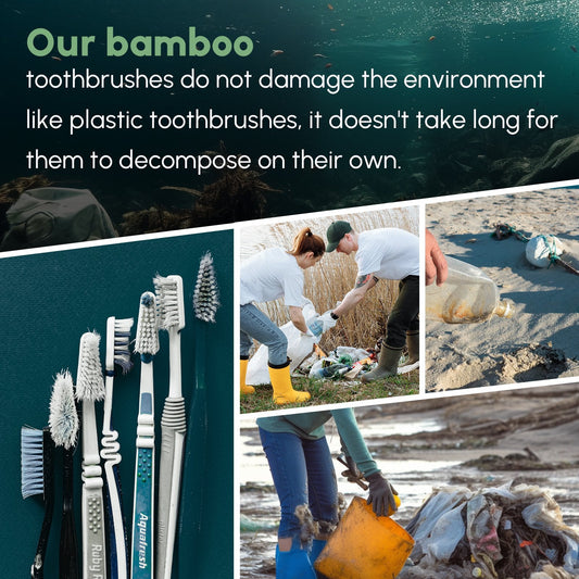 10 Pcs Natural Bamboo Toothbrush for Adult, 100% Biodegradable Soft