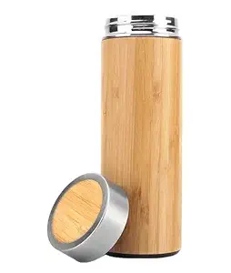 Bamboo Wooden Water Bottle Thermos Flask Size 7X25 CM Color BROWN